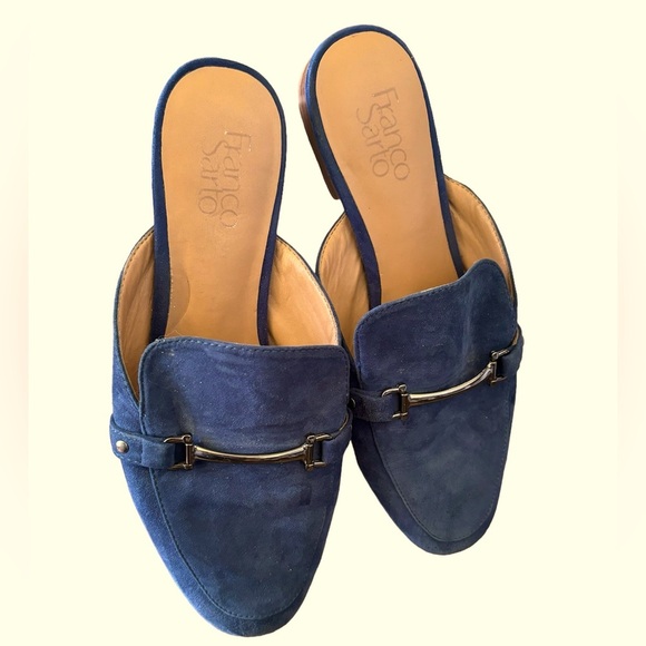 Franco Sarto Leather Suede Horsebit Mules Blue Sz 8 - Picture 3 of 5